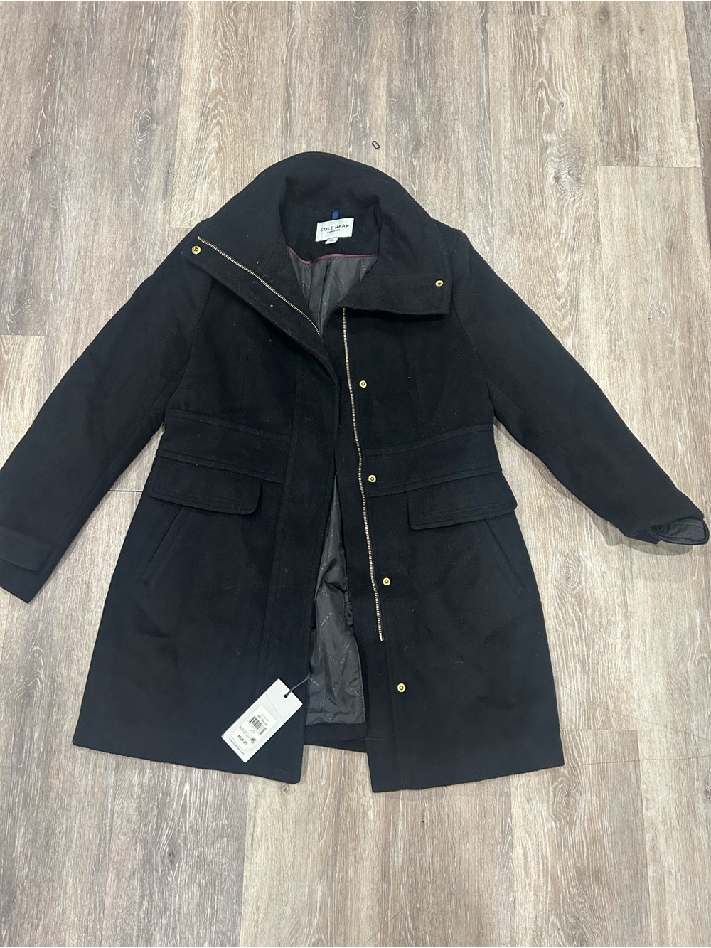 Cole Haan Signature Wool Blend Trench Coat in Black Size 12 NWT